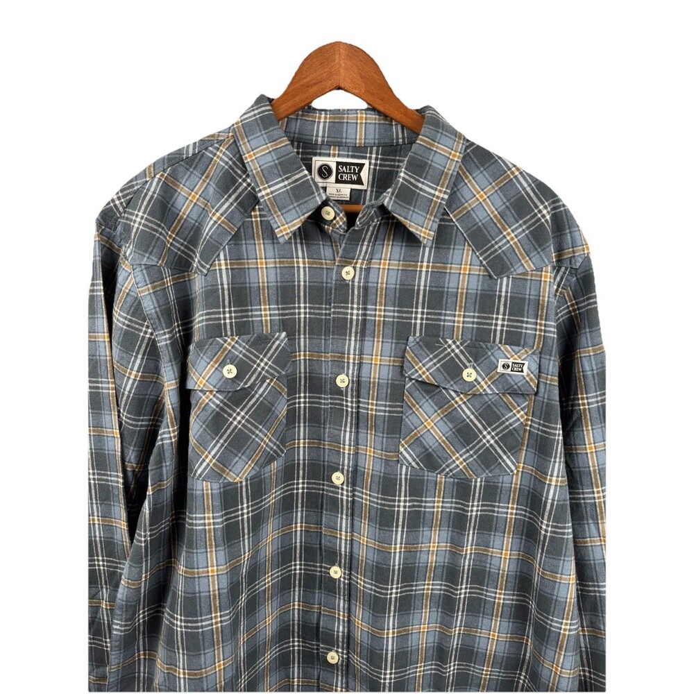 New Salty Crew Shirt Men’s XL Blue Plaid Long Sleeve Button Up Herdsman Flannel